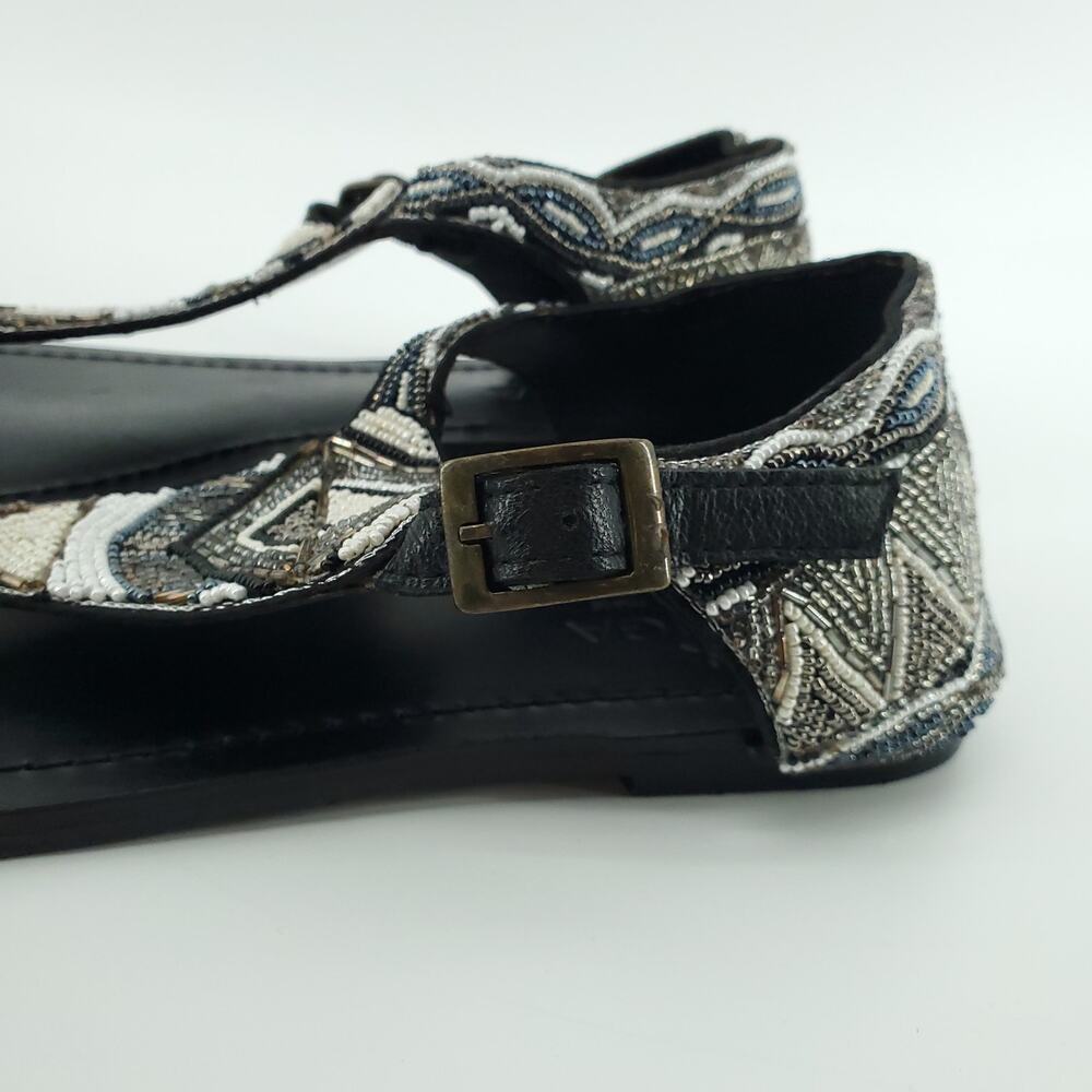 Aspiga Black Silver White T-Strap Hand-beaded Ankle Cuff Sandals Buckle Clasp 38 - Picture 8 of 11